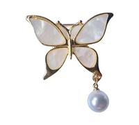 Spilla a forma di farfalla con perle, decorazione contemporanea a gocce d'acqua, sagome in lega, artigianato per abiti eleganti, perle, gioielli a farfalla, Misura unica, come descritto