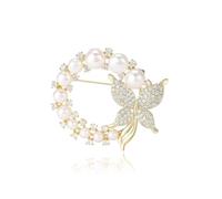 Spilla a forma di farfalla in oro smaltato con cristalli per donne, elegante spilla con strass e perle a forma di animale, accessori per donne, Medium, Cristallo Metallo, Cristallo