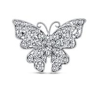 Spilla A Forma Di Farfalla In Ottone Placcato Argento Con Cristalli Grandi E Filigrana Per Donna Accessorio Di Moda Con Design Svolazzante