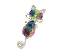 Spilla a forma di felino, decorazione dettagliata in cristallo, per lungo tempo, in lega, per il guardaroba, idea regalo, Misura unica, come descritto