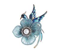 Spilla a forma di fenice di adorazione degli uccelli ricamata a mano, accessori antichi Hanfu, gioielli delle donne del fiore del petto del fiore della perla, Misura unica, Acciaio inossidabile