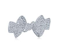 Bling Jewelry Spilla A Forma di Fiocco con Nastro Argentato Placcato per Donne Accento di Moda da Sposa in Cristallo Scintillante Bianco per Matrimonio Romantico Invernale Elegante