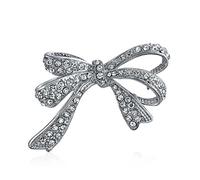 Bling Jewelry Spilla A Forma di Fiocco di Nastro Grande in Cristallo Scintillante Bianco per Matrimonio Invernale Moda da Sposa Sciarpa per Donna Placcata in Argento