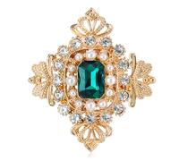Spilla a Forma di Fiore con Croce di Strass Verde Smeraldo per Donne Ragazze Perle Finte Spille Floreali Clip Abito Ballo Banchetto Abbigliamento Accessori Spille Placcato Oro 14k Gioielli