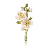 Spilla a forma di fiore di pera smaltata, imitazione perla floreale, spilla vintage con ramo, gioiello da donna