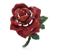 Spilla a Forma Di Fiore Di Rosa Con Strass Per Donne e Uomini Rosso e Verde Cristallo Grande Foglia Spilla Spille Da Accessori Per Abiti Gioielli Corpetto Per Cappello Borsa Di Nozze Compleanno