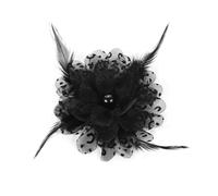 Spilla a forma di fiore in organza con stampa leopardo, piuma nera e perla, realizzata a mano, 12 cm, da donna, accessorio elegante per abito da sposa, costume o da sera, gioiello alla moda, Grand
