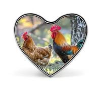 spilla a forma di gallo e gallina, spilla da bavero in lega a forma di cuore, spilla smaltata divertente e originale, spilla a bottone personalizzata, spilla a forma di cuore per giacche e borse