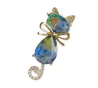 Spilla a forma di gattino in stile cartone animato con accento di cristallo, in lega, versatile, regalo per valorizzare l'abbigliamento, bella spilla a forma di felino, TAGLIA UNICA, come descritto