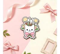 Spilla a forma di gatto bianco con pennello, graziosa spilla a forma di fiocco rosa, pittore e gattino, smaltata, per studio artistico, decorazione per giacche, zaini, cappelli