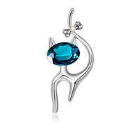 Spilla a forma di gatto blu con strass in lega per donna alla moda intelligente