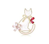 Spilla a forma di gatto con strass e fiocco a forma di gattino, da donna, con cristalli blu, Grande, Zinco, Non pietra preziosa