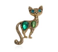 Spilla a forma di gatto con strass, per donne e ragazze, placcata oro, con occhi blu e verdi, accessori alla moda per cappelli, borse, vestiti, regalo per gli amanti degli animali domestici