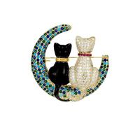 Spilla a forma di gatto sulla luna, con strass, per donne e uomini, in stile vintage, smaltata, con grazioso design a gattino, ottimo regalo per gli amanti dei gatti, Natale, compleanni e occasioni