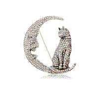 Spilla a forma di gatto sulla luna, in stile vintage, con cristalli AB a mezzaluna, gioiello per donne e ragazze