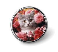 Spilla a forma di gatto tra i fiori, ideale come decorazione per risvolto, cravatta, cappelli, giacche e camicie.