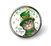 Spilla a forma di gatto trifoglio per il giorno di San Patrizio, con bottoni, per abito da donna, camicetta, top scollati, decorazione in tessuto