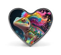 Spilla a forma di geco colorato con capelli arcobaleno e un grazioso cuore, accessorio per abbigliamento e gioielli per uomo e donna.