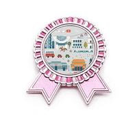 Spilla a forma di Hong Kong con scritta in lingua inglese "Visiting Things" rosa, Medio, Metallo
