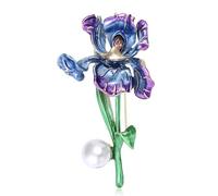 Spilla a forma di iris con dettagli di perle robusto rivestimento a goccia olio elegante accessorio unisex per regali momenti speciali Unisex Perle Pianta Pin Vintage, Misura unica, come descritto