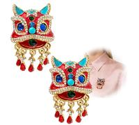 Spilla a Forma di Leone Danzante, Leone Che Si Risveglia Spilla da Bavero, Regalo per Il Capodanno Cinese Tradizionale Spille e Fermagli per Giacca Blazer Sciarpa(2pcs)