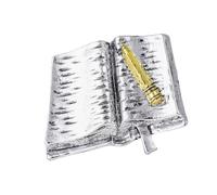 Spilla a forma di libro artistico con strass smaltati per espressione culturale e appassionati di moda alla ricerca di gioielli unici, Misura unica, come descritto