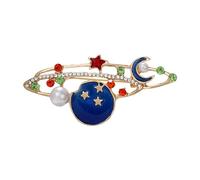 Spilla a forma di luna con strass, per donne, ragazze, uomini, placcata oro, alla moda, con cristalli rossi, verdi e blu, smaltata, a mezzaluna, celesti, accessori per abiti delicati per astrofili