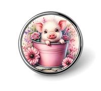 Spilla a forma di maialino carino, spilla da bavero rotonda, spilla in metallo con stampa per uomo e donna 1 pollice