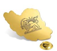 Spilla A Forma Di Mappa Dell iran In Acciaio Inox Con Bandiera Della Persia Iran Leone E Sole Corona Faravahar Derafsh Kaviani Persiano Iraniano Spilla Da Bavero Regalo (Oro 6)