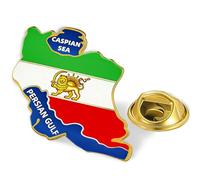 Spilla a forma di mappa dell'Iran, in acciaio inox, con bandiera della Persia, Iran, leone e sole, corona, Faravahar, Derafsh, Kaviani, persiano, iraniano, spilla da bavero, idea regalo, One Size