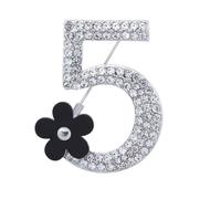 Spilla a forma di numero cinque con strass, per matrimonio, banchetto, bouquet, metallo, lega