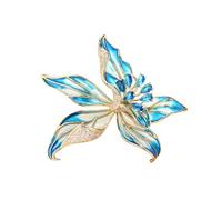 Spilla a forma di orchidea con cristalli blu, spilla classica a forma di fiore con pianta floreale, spilla per sciarpe, scialle, spilla per bouquet, bouquet da sposa, Metallo
