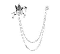 Spilla a forma di pegaso con strass e catene da appendere, spilla da uomo in lega da 3,2 cm, design a forma di cavallo alato, accessorio formale per smoking, cravatta, cappello, sciarpa, gioiello