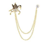 Spilla a forma di pegaso con strass e catene da appendere, spilla da uomo in lega da 3,2 cm, design a forma di cavallo alato, accessorio formale per smoking, cravatta, cappello, sciarpa, gioiello