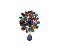 Spilla a forma di piuma di strass Colorato BLING Broche De Imitación Broche Roja Azul Vintage Accesorio Joyería Decoración Regalos Bottoni di cristallo o strass, 7.6x5.3x1, Metallo