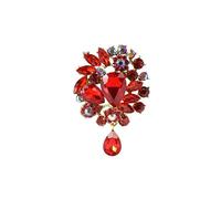 Spilla a forma di piuma di strass Colorato BLING Broche De Imitación Broche Roja Azul Vintage Accesorio Joyería Decoración Regalos Bottoni di cristallo o strass, 7.6x5.3x1, Metallo
