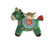 Spilla a forma di pony verde smaltata in stile cinese, spilla a forma di animale dello zodiaco con accenti dorati, design floreale colorato, accessorio decorativo da donna