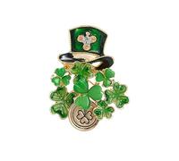 Spilla a forma di quadrifoglio con scritta "Happy St Patrick's Day", decorazione per regali e cimeli