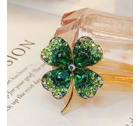 Spilla a forma di quadrifoglio squisita e scintillante con un verde di alta qualità, elegante accessorio da giacca per signore Lega di zinco