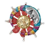 Spilla a forma di sole e luna, con cristalli colorati, in acciaio inox, unisex, unica spilla con sole e luna