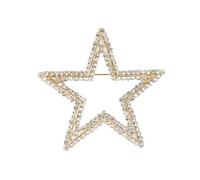 Spilla a forma di stella cava con zircone pieno, doppio anello a cinque punte, con struttura in metallo, per donne e uomini, oro/argento, bicolore, scintillante per abiti, cappotti, sciarpe, stile