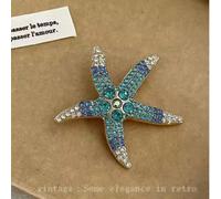 Spilla a forma di stella dorata, spilla con cristalli blu-verdi intarsiati, gioiello a tema oceano e spiaggia, accessorio elegante estivo, regalo per la Festa del Papà, San Valentino, compleanno per d