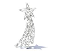 Spilla a forma di stella per le donne con strass nappa spilla argento vintage pin gioielli regali compleanno accessori di Natale, Grande, Zinco, Non pietra preziosa