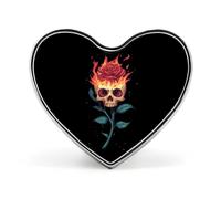 Spilla a forma di teschio con rosa e fuoco, spilla a forma di cuore, bottone, cravatta, risvolto, zaino, decorazione per uomo e donna