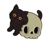 Spilla a forma di teschio di gatto nero con ciondolo gotico Edgy per zaino, gioiello per il miglioramento dell'abbigliamento quotidiano, spilla nera punk, Misura unica, come descritto