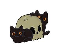 Spilla a forma di teschio di gatto nero con ciondolo gotico Edgy per zaino, gioiello per il miglioramento dell'abbigliamento quotidiano, spilla nera punk, Misura unica, come descritto