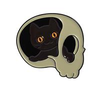 Spilla a forma di teschio di gatto nero con ciondolo gotico Edgy per zaino, gioiello per il miglioramento dell'abbigliamento quotidiano, spilla nera punk, Misura unica, come descritto