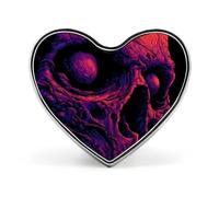 Spilla a forma di teschio malvagio viola, distintivo artistico a forma di cuore, bottone decorativo elegante per zaini e cappelli