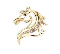 Spilla a forma di testa di cavallo per donne e uomini, gioiello alla moda Kirsite, con strass di cristallo, accessorio leggero e robusto, One Size, come descritto