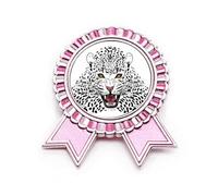 Spilla a forma di testa di tigre, con scritta "Close-up King", rosa, per vincitore del premio, Medio, Metallo